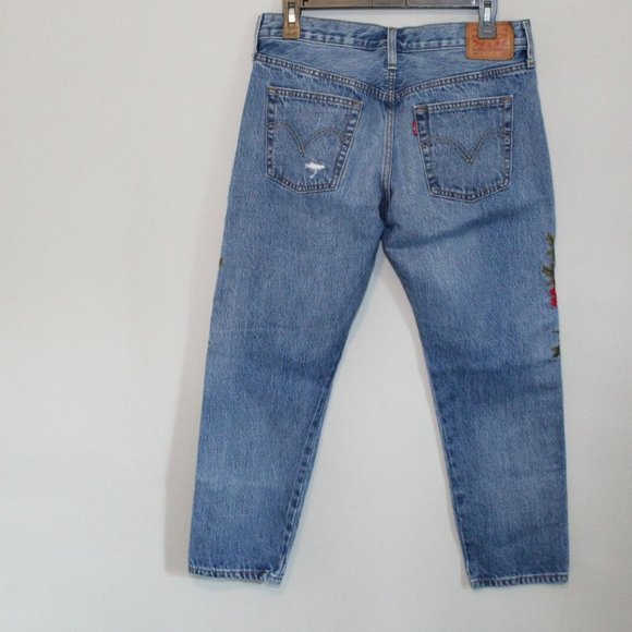Levi's 501 T Floral Embroidered Tapered Jeans Medium Wash Women's Size 28 H11510 - Picture 6 of 12